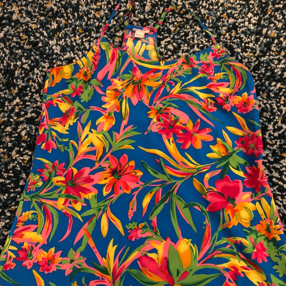 J. Crew blue floral racer back tank blouse shirt